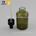 wholesale cosmetic packaging green glass bottle with lotion pump